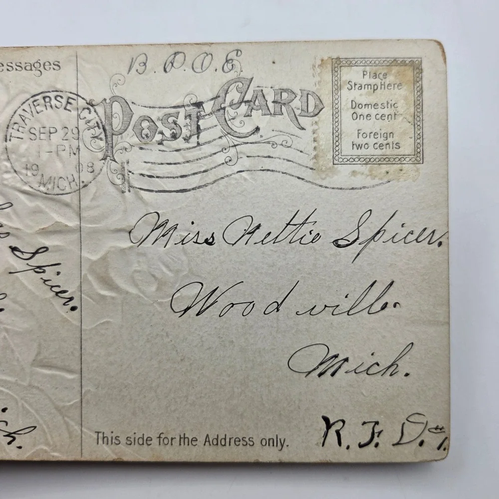 Vintage‎ 1908 Embossed Red Rose Postcard With Best Wishes Traverse City Michigan